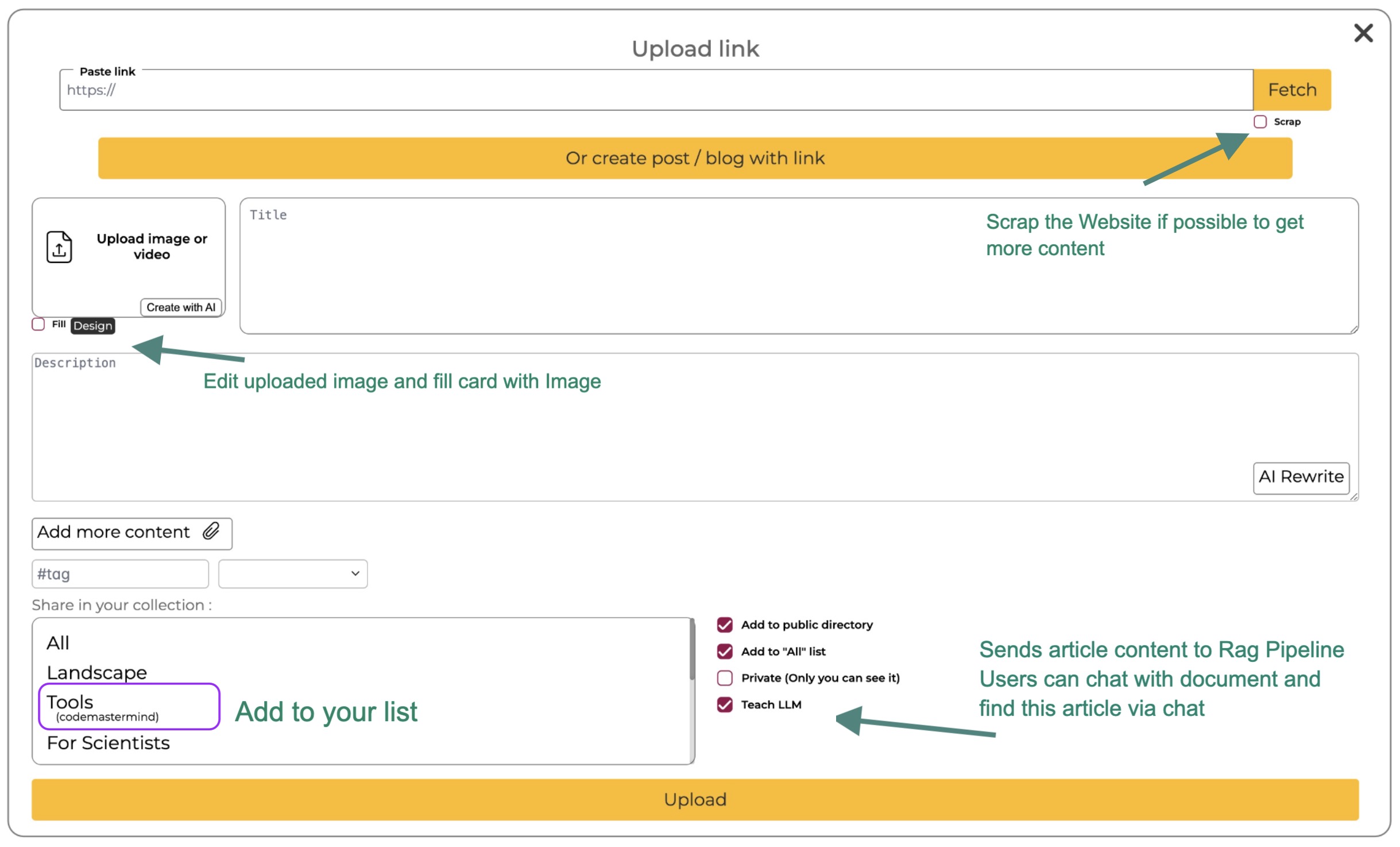 Upload details configuration window